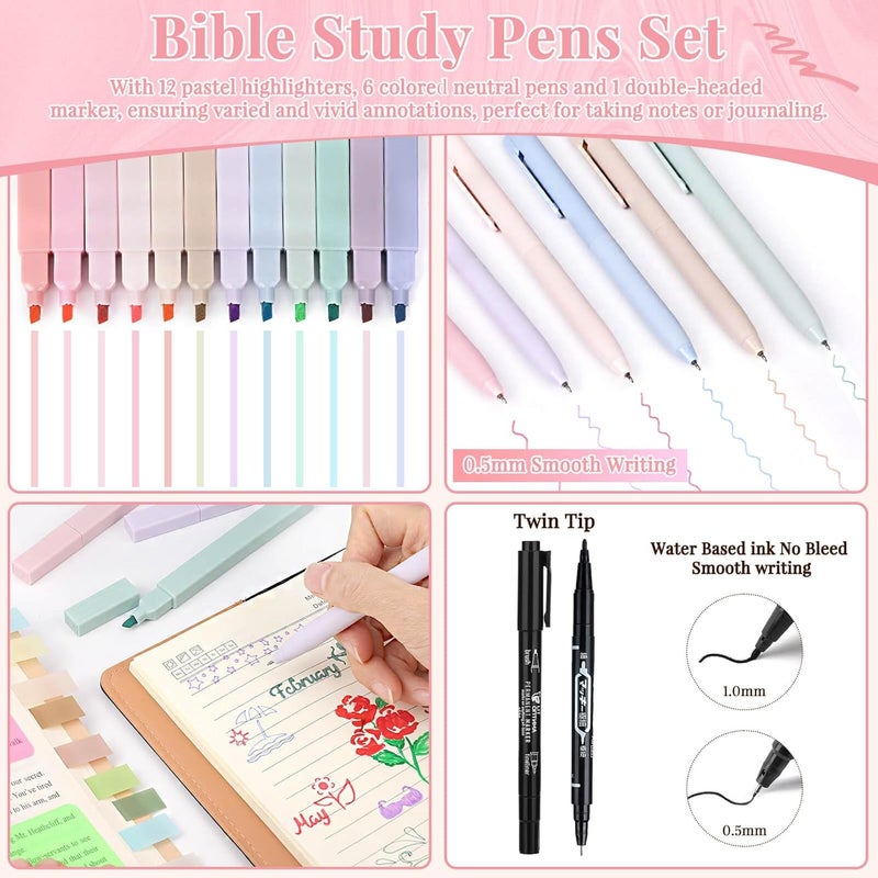 Flasoo All-in-One Bible Journaling Kit, Bible Study Supplies Include Bible Cover Case, Journal Notebook, Highlighters, Pens, Bible Verse Stickers, Tabs, Bookmarks for Christian Gift for Women - Image 5